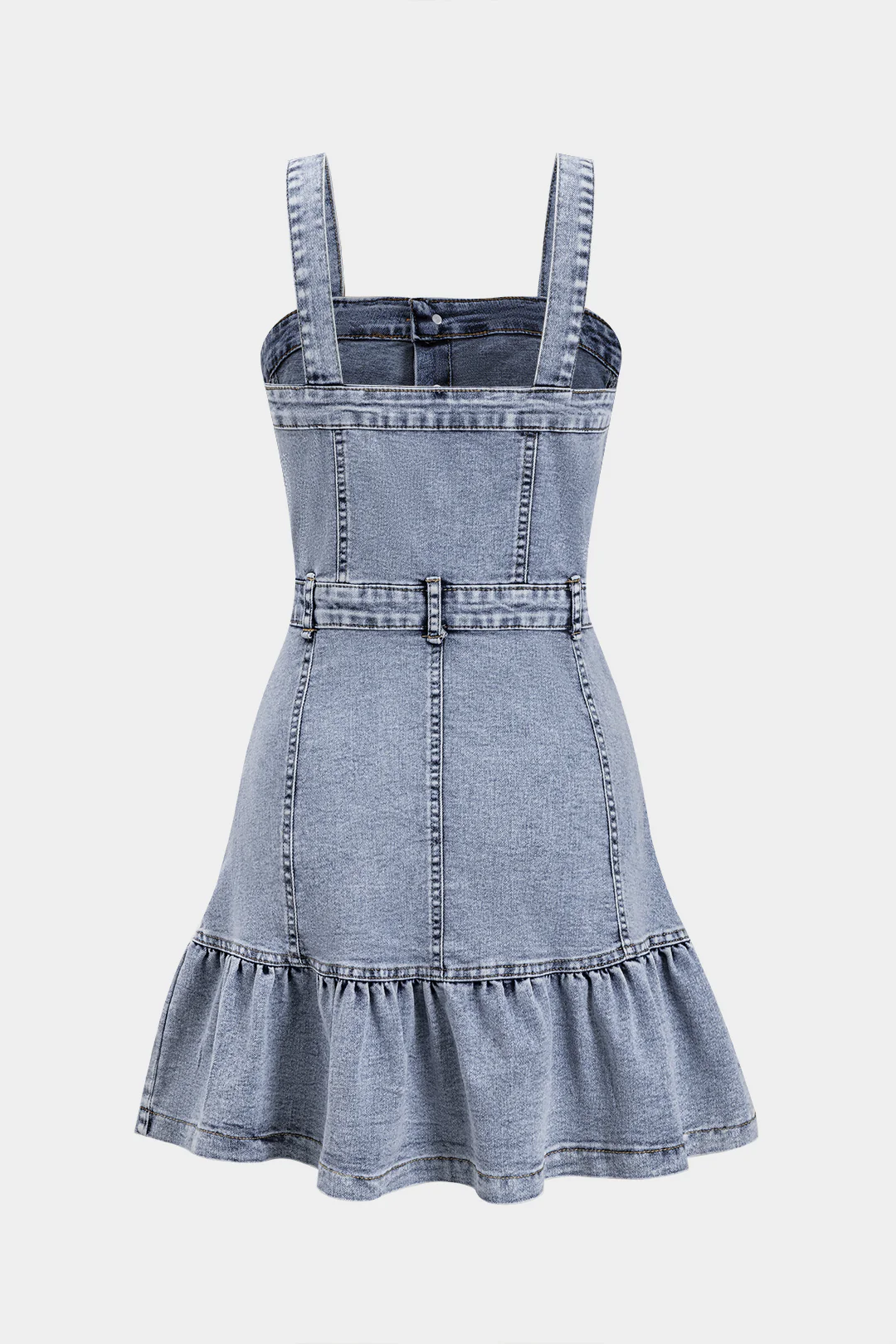 Denim Pleated Button-Pocket Slip Dress