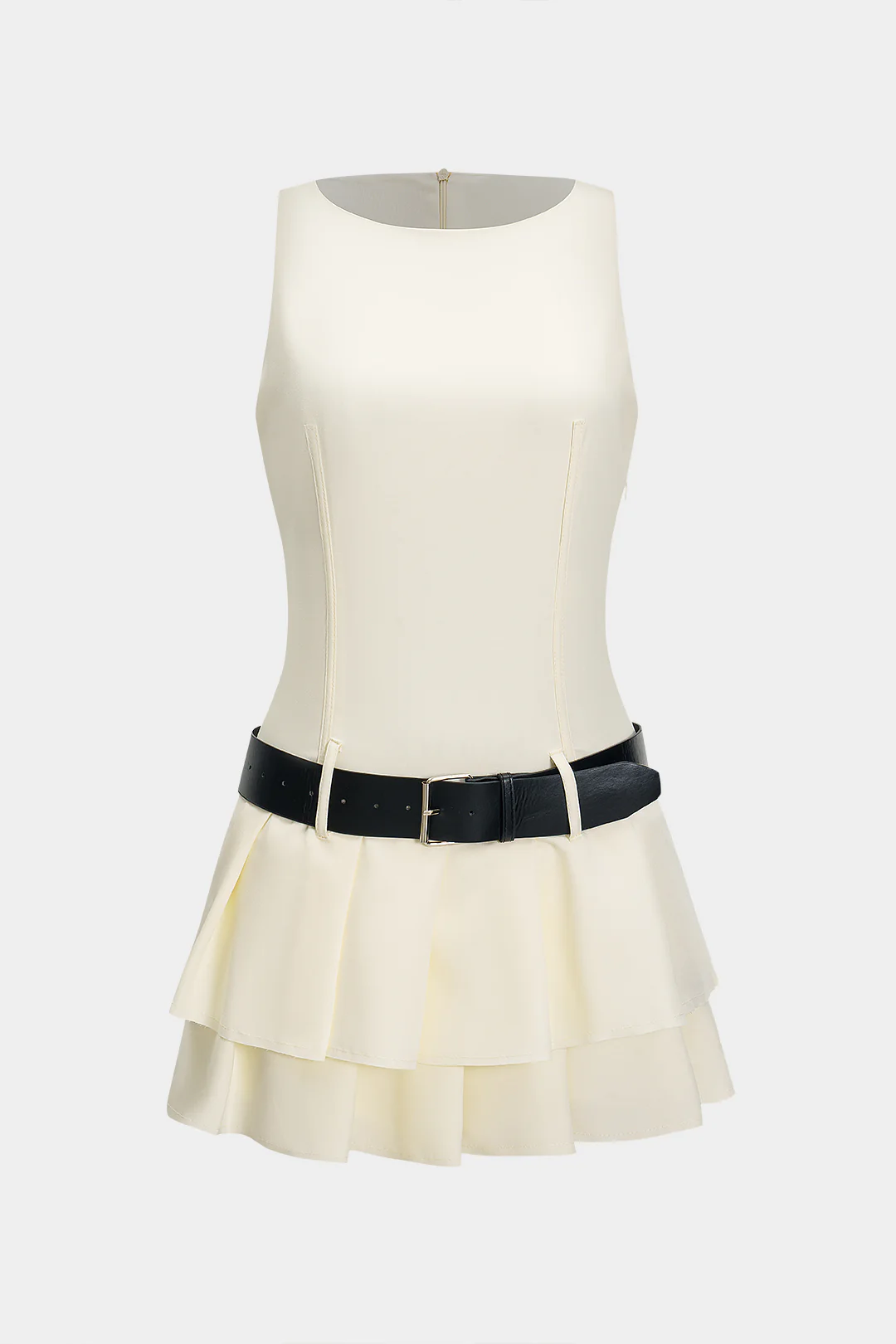 Belted Zipper Sleeveless Mini Dress