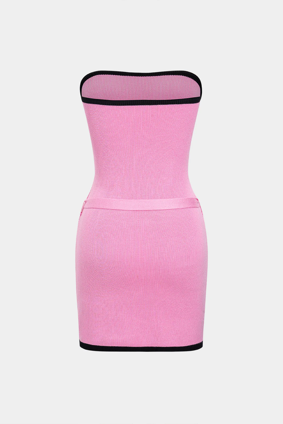Knit Contrast Binding Belted Strapless Sleeveless Dress