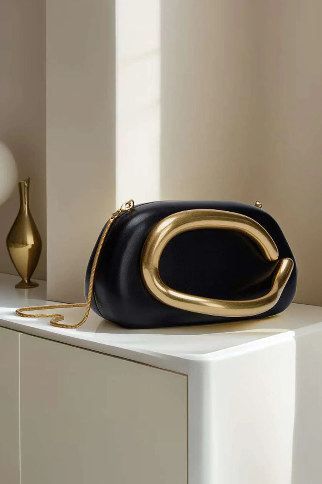 Faux Leather Metal Decor Clutch Purse