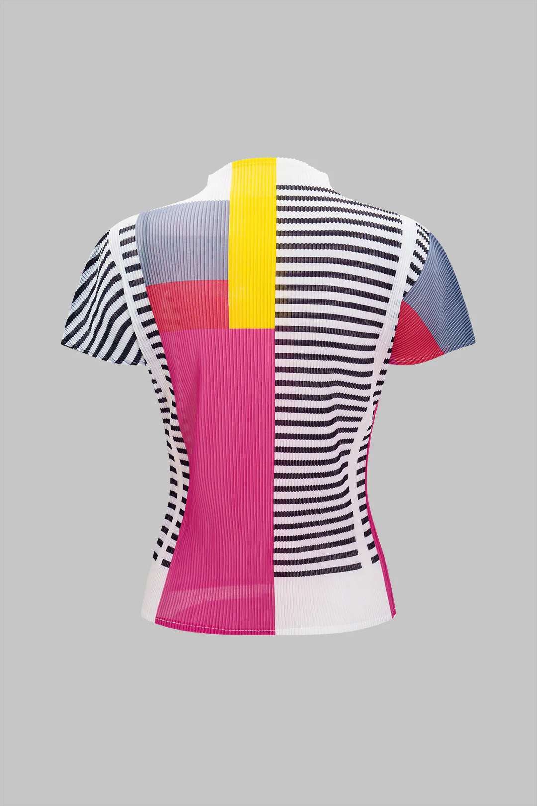 Abstract Geometric Print Short Sleeve Top and Pleated Skirt Set