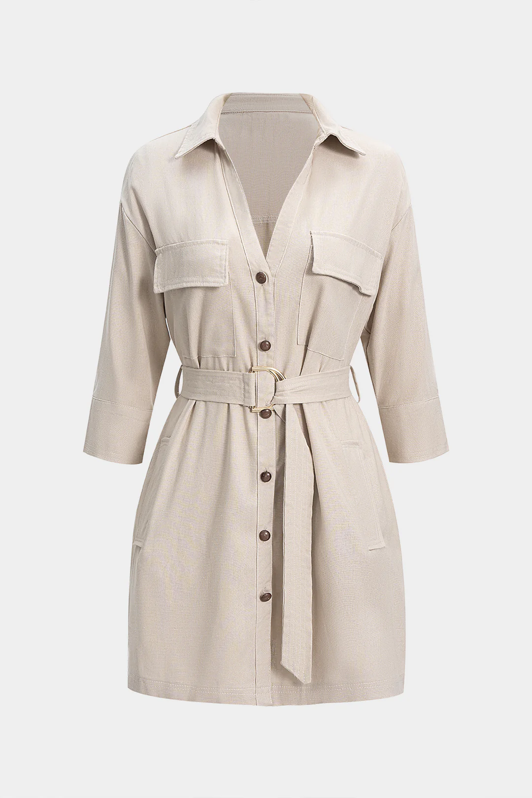 Belted Button Short-Sleeve Mini Dress