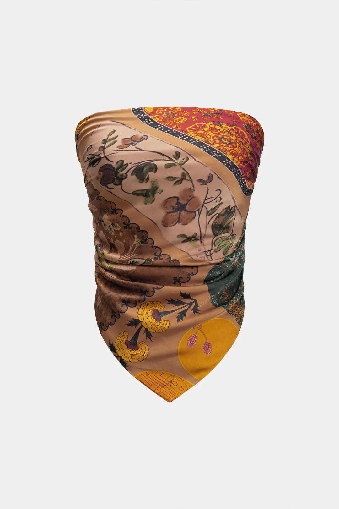 Retro Patterned Satin Tie-Up Tube Top