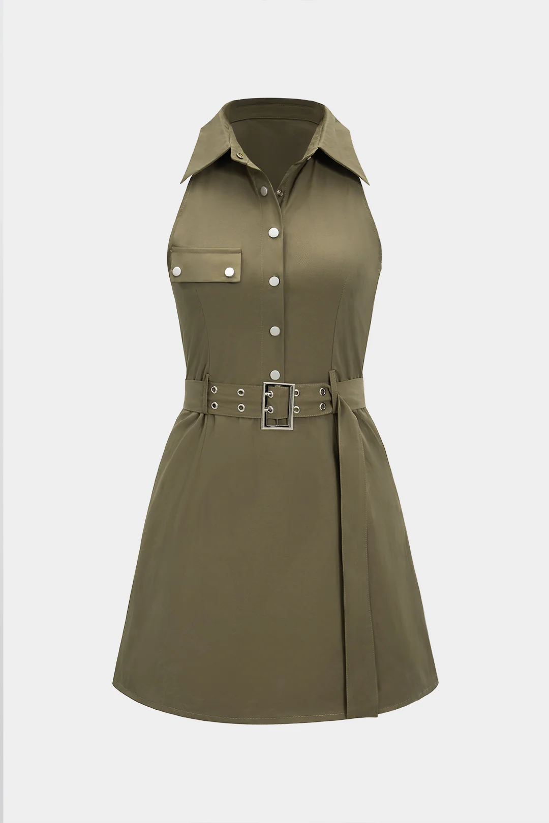 Belted Collar Sleeveless Short Dress