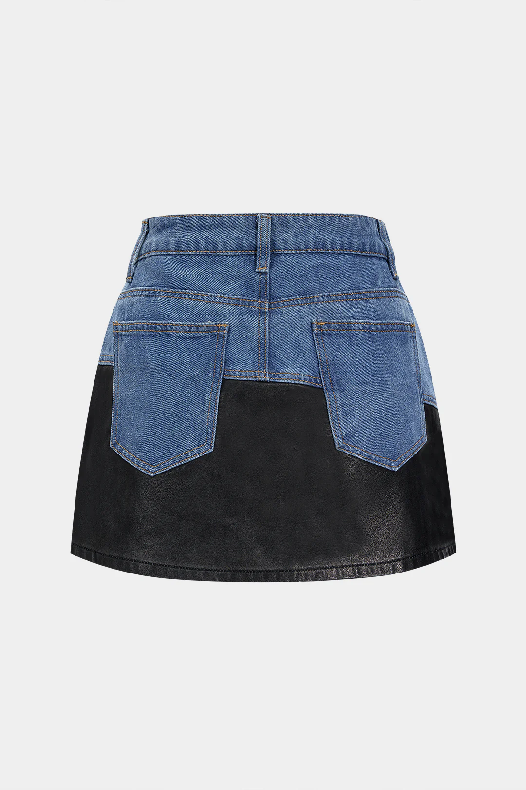 Faux Leather Patchwork Denim Skirt