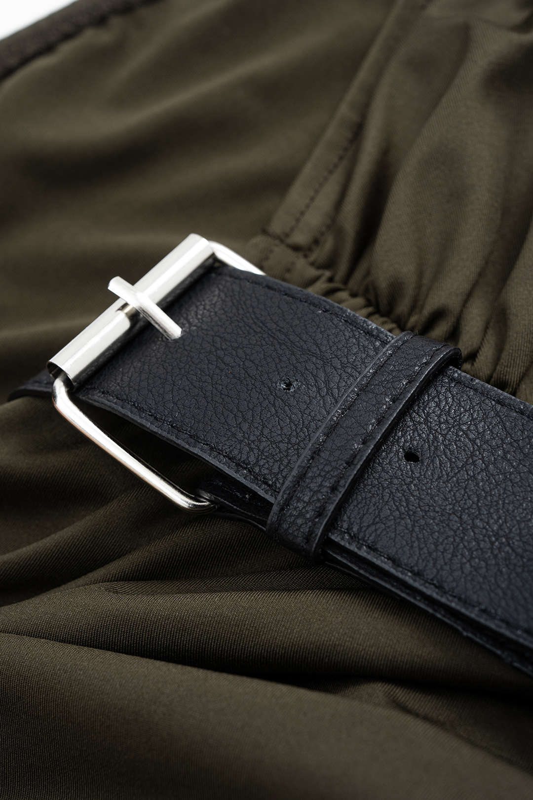 Ruched Leather Belt Decor Side Split Skirt