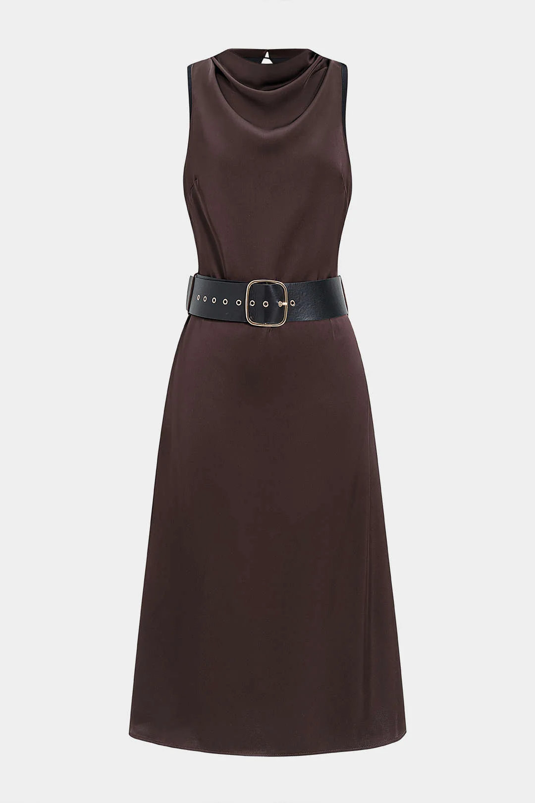 Satin Ruched Belted Sleeveless Floor-Length Dress