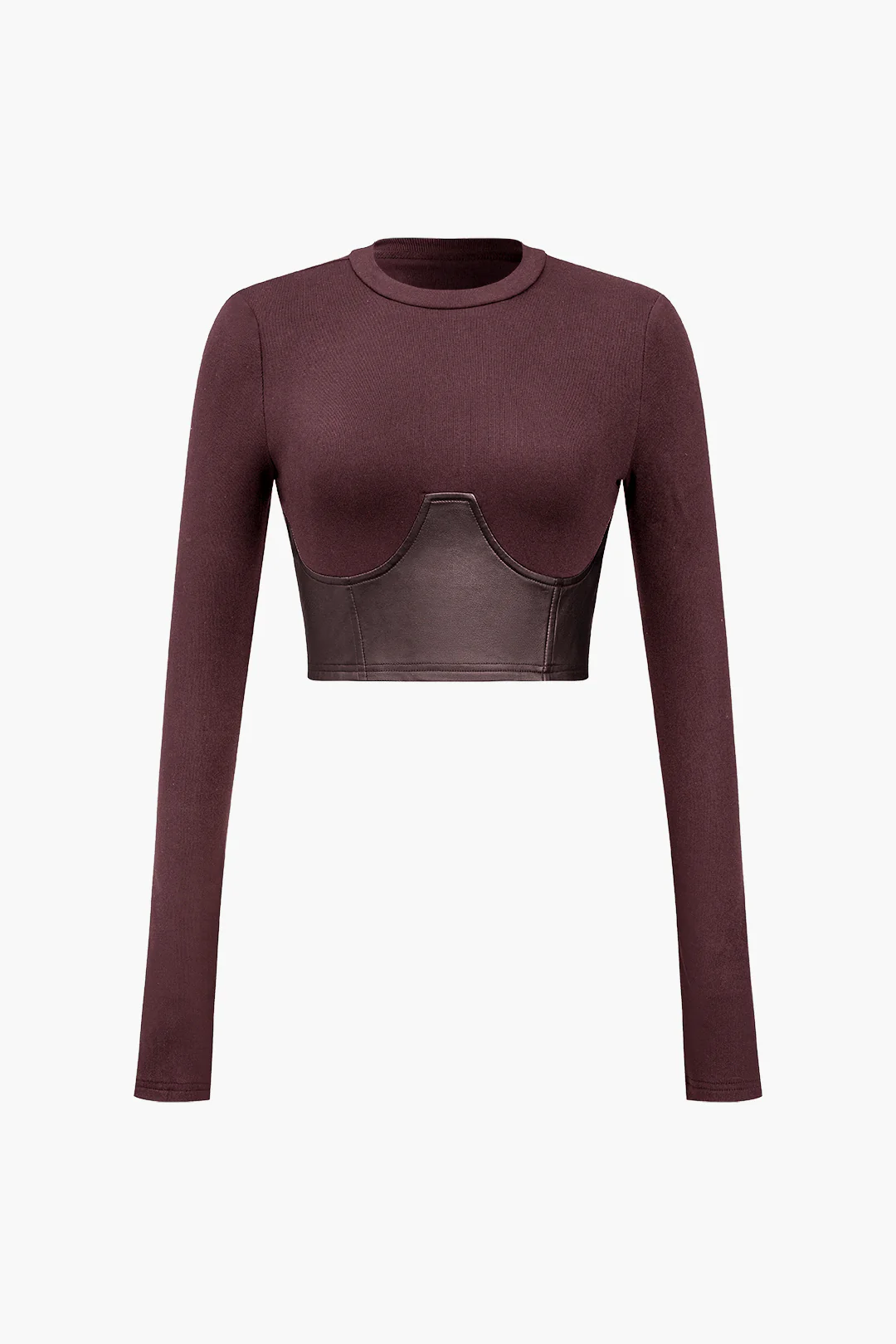 Faux Leather Patchwork Long-Sleeved Top