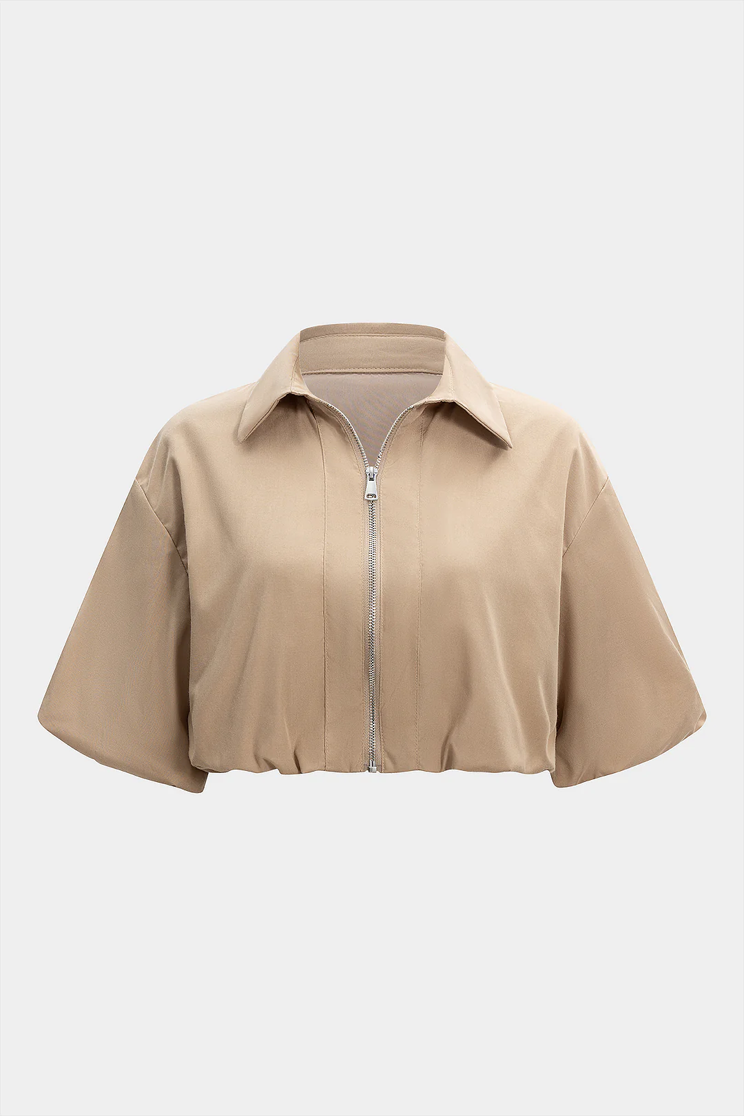 Ruched Zipper Short Sleeve Shirt