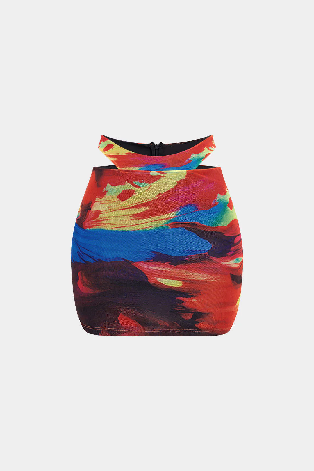 Mesh Abstract Print Cut-Out Crossed Skirt