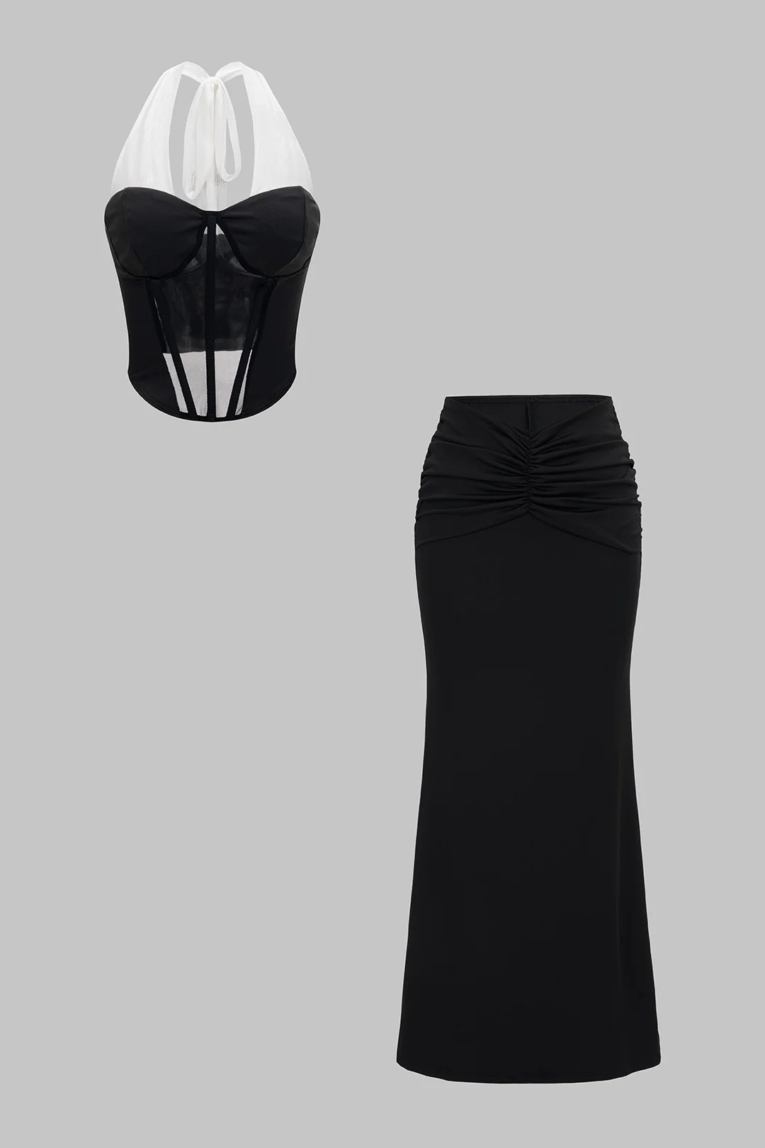 Contrast Halter Top And Skirt Set