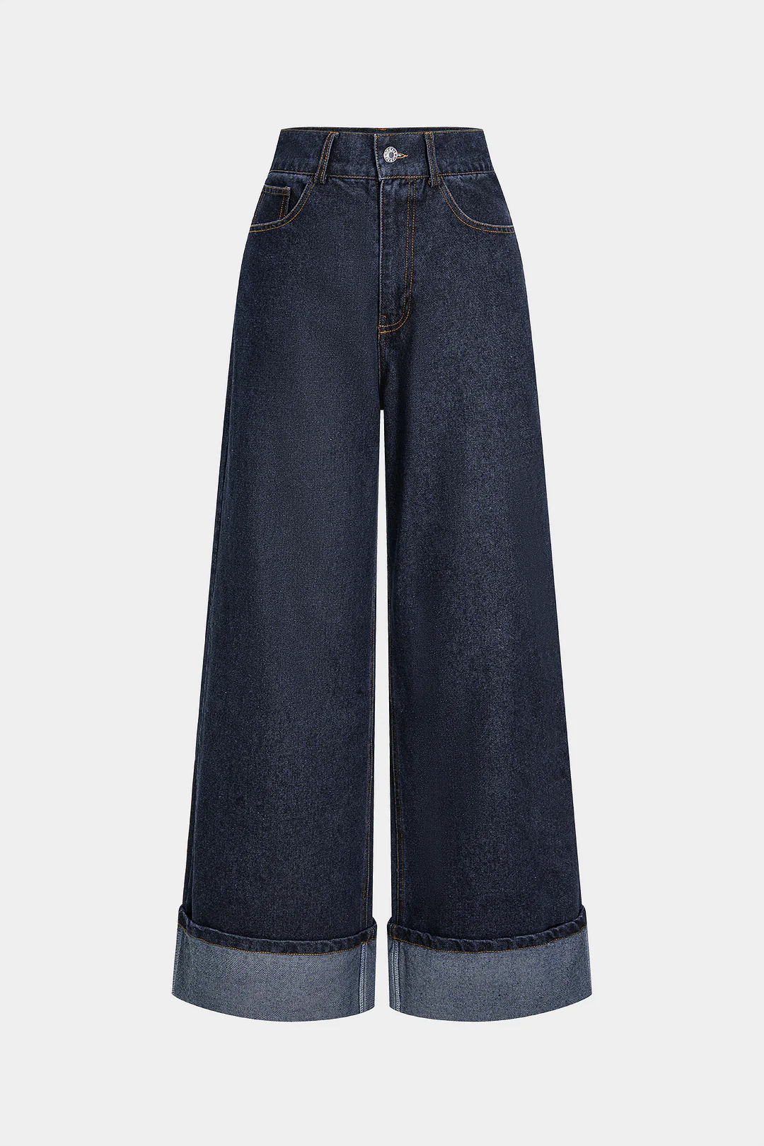 Denim Buttoned Straight-Leg Cuffed Jeans