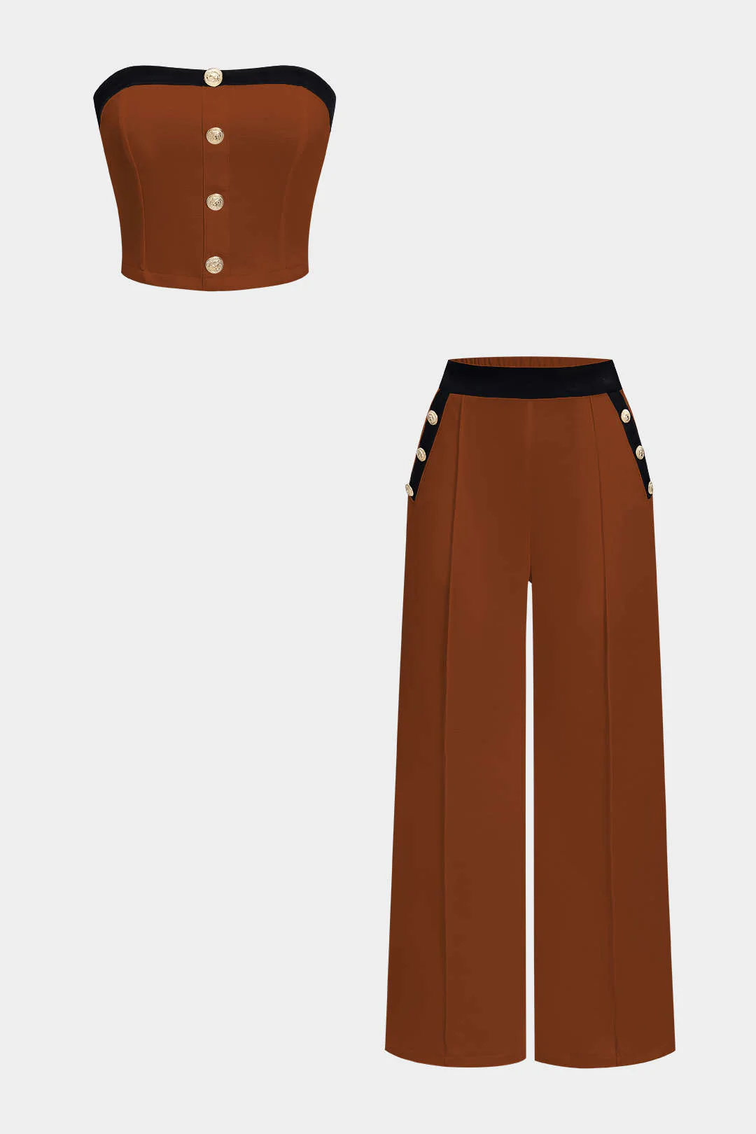 Contrast Tube Top And Wide Leg Trousers Set