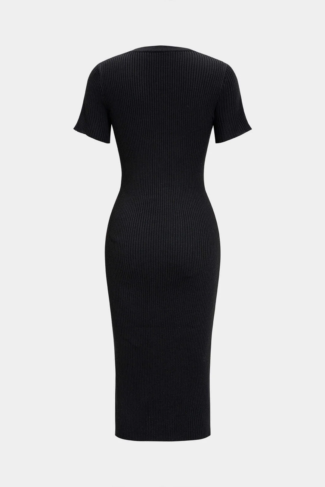 Knit Asymmetrical Button Waist Short Sleeve Dress