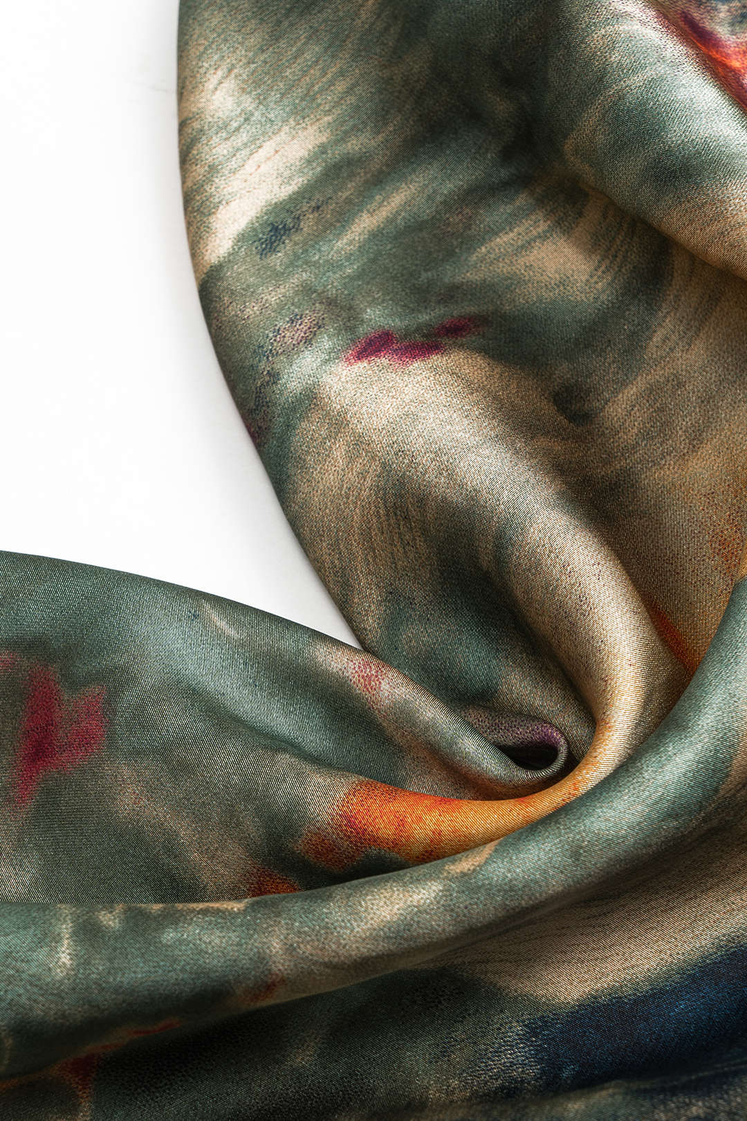 Plus Size Abstract Print Satin Zipper Cowl Neck Sleeveless Midi Dress