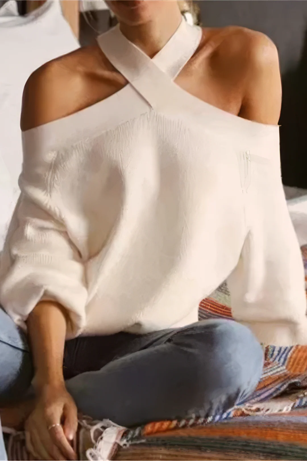 Basic Knitted Cut Out Long-Sleeve Top