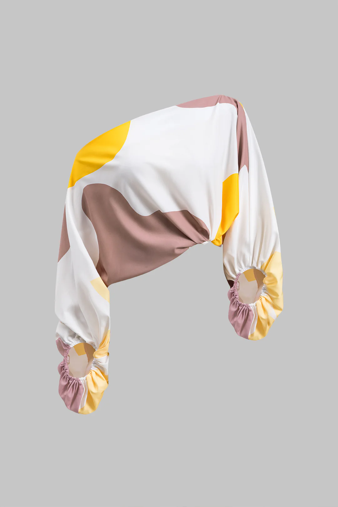 Abstract Print Ruched Asymmetric One-Shoulder Long Sleeve Top and Fringe Skirt Set