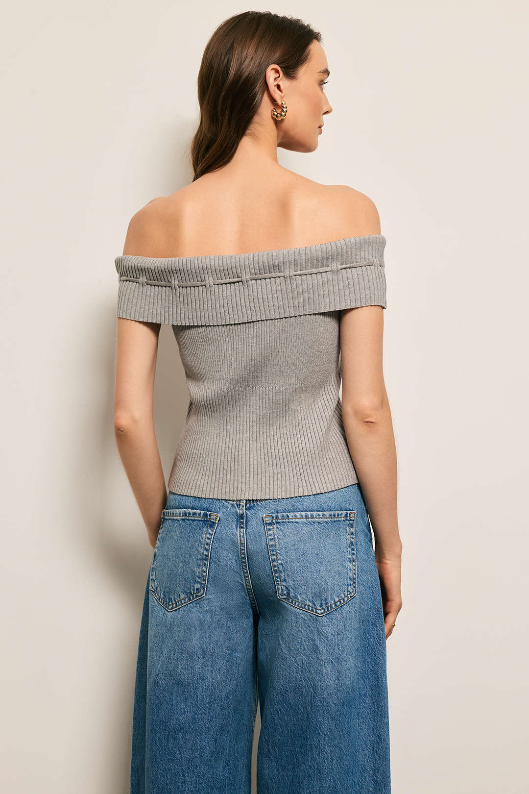 Knit Off-Shoulder Bow Tie-Up Top