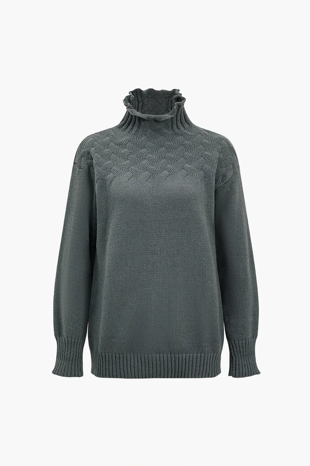 Turtleneck Ruched Cable Knit Top