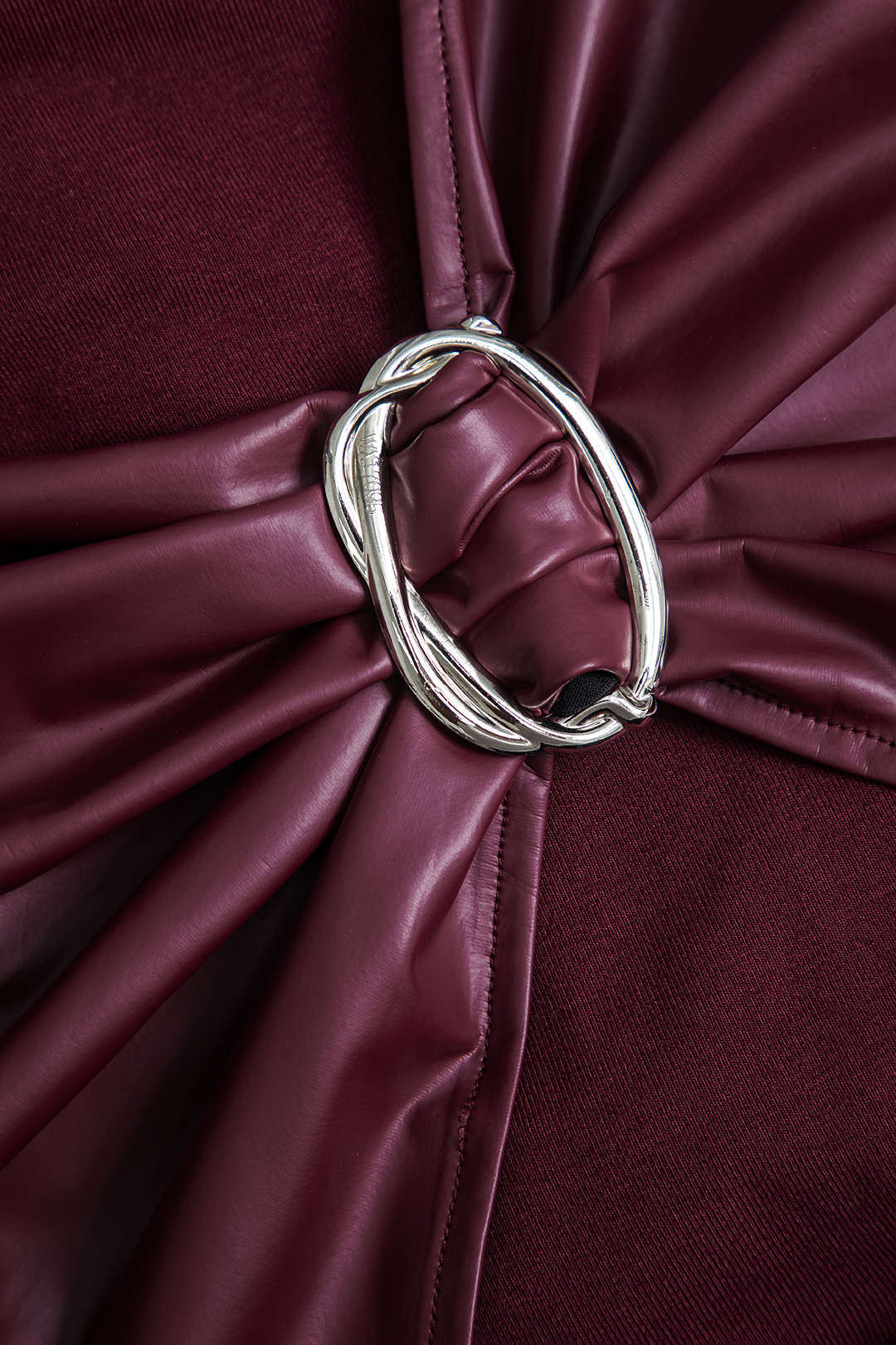 Faux Leather Patchwork Asymmetric Long Sleeve Mini Dress