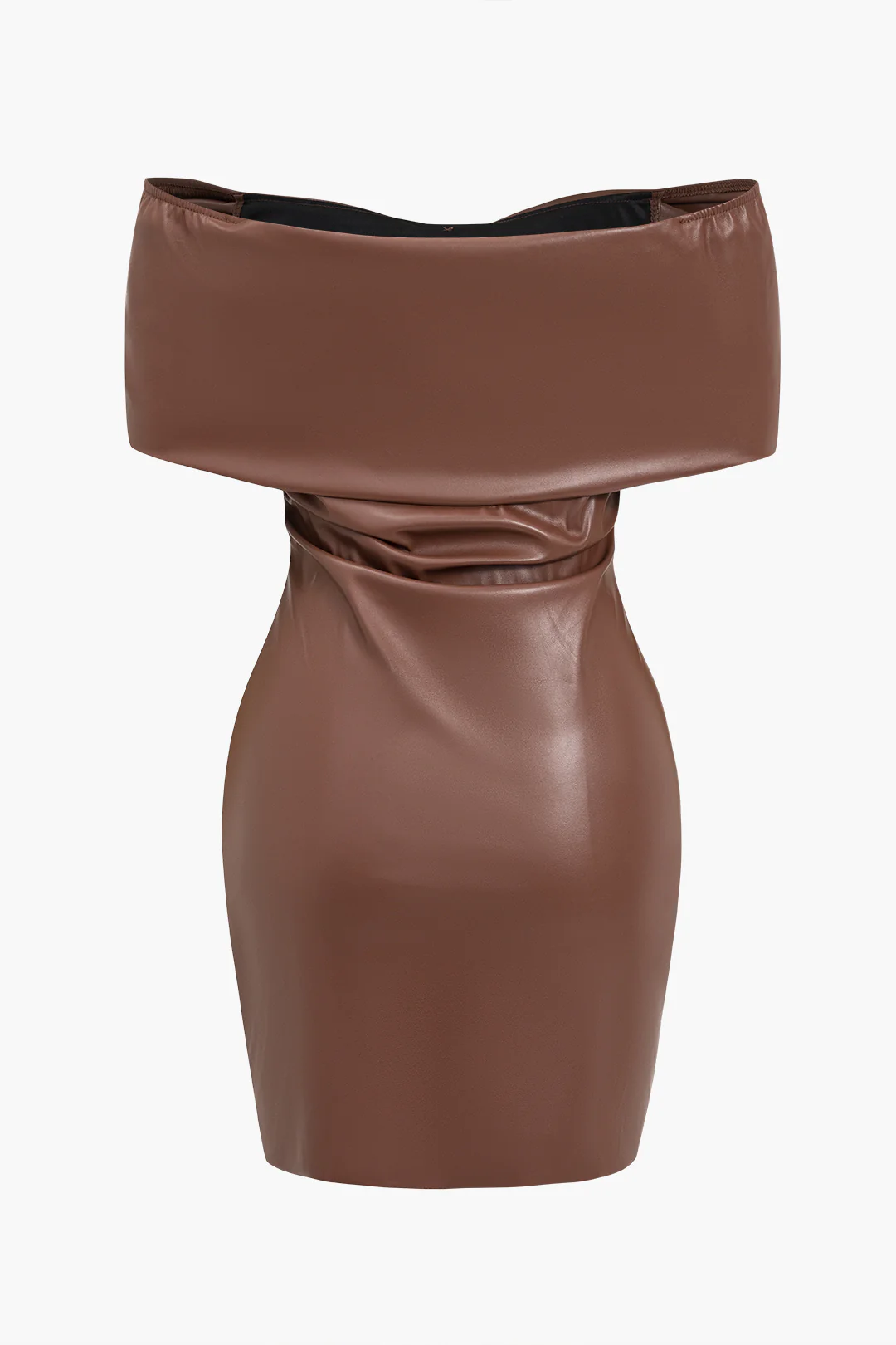 Solid Bow Faux Leather Off-the-Shoulder Mini Dress