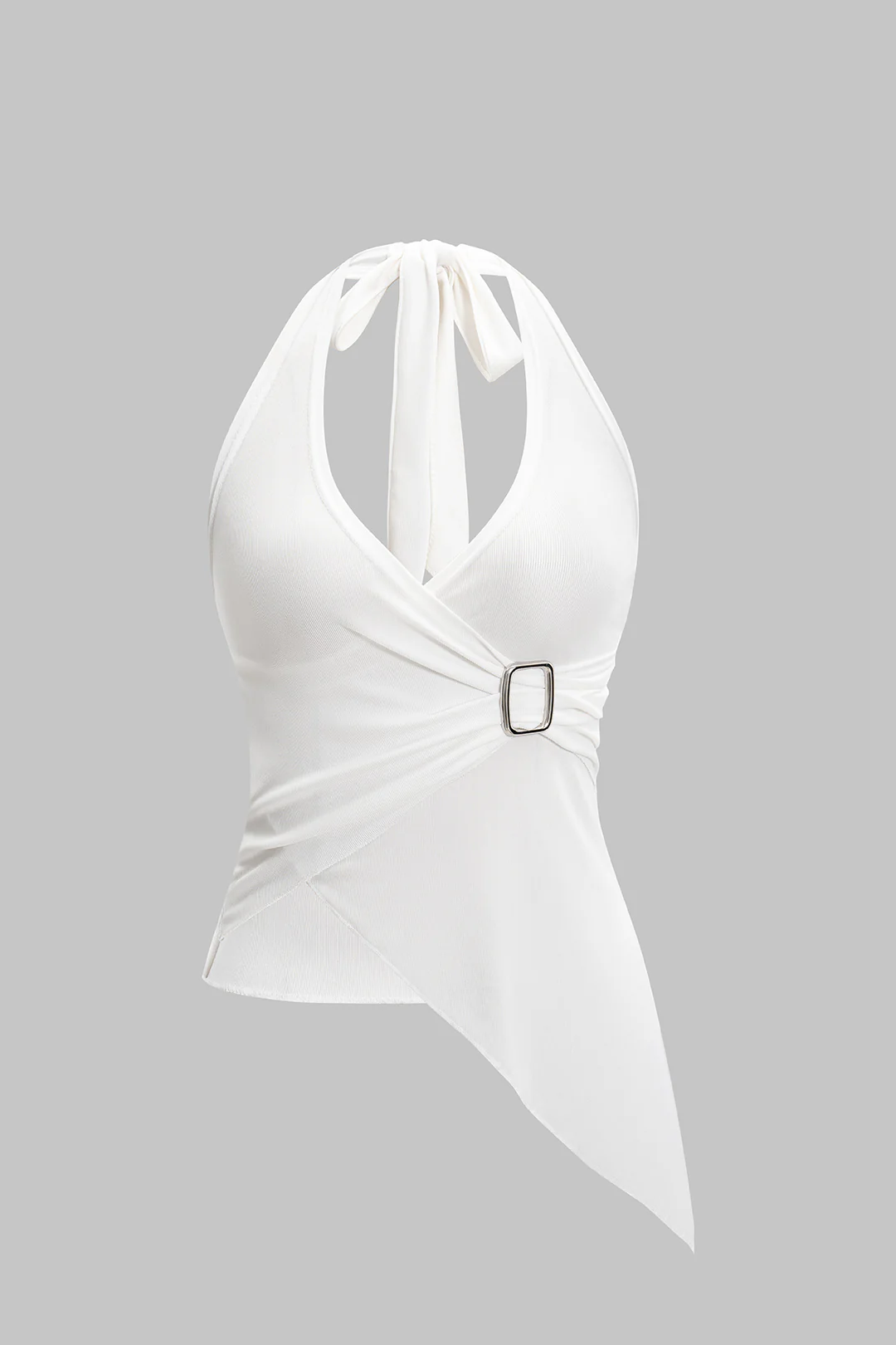 Metallic Decorated Halter Neck Backless Asymmetric Cami Top