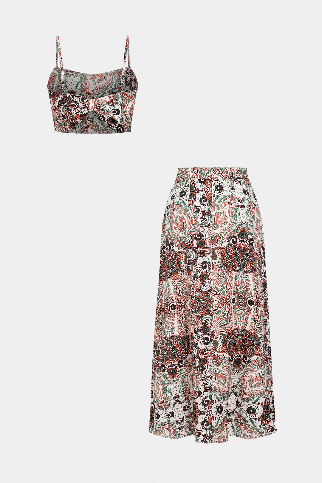 Bohemian Print Bow Slip Cami Top And Skirt Set