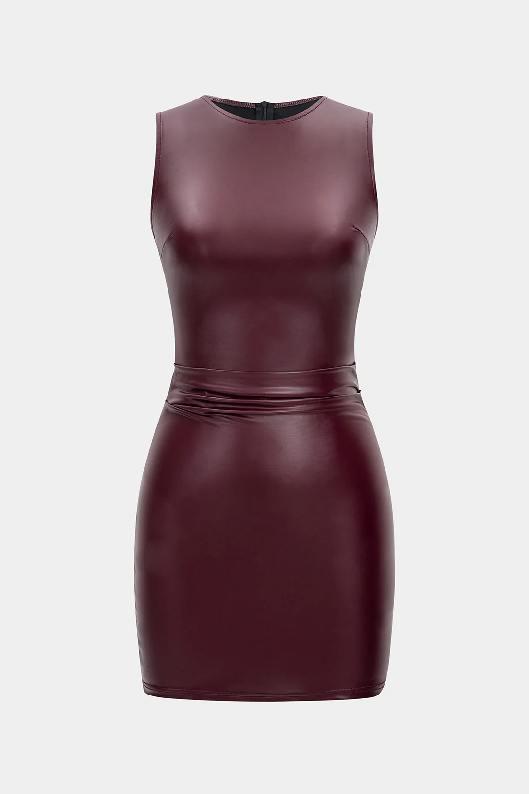 Faux Leather Ruched Sleeveless Mini Dress
