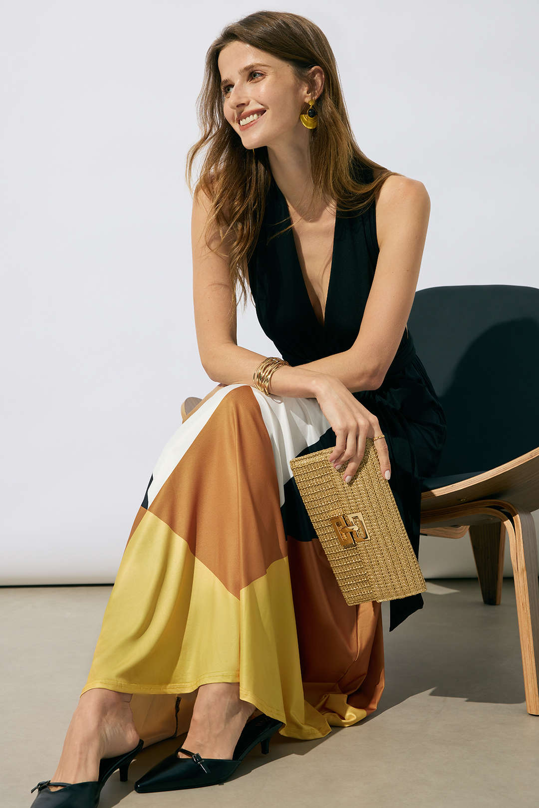 Color Block Print Tie-Up Backless Sleeveless Maxi Dress