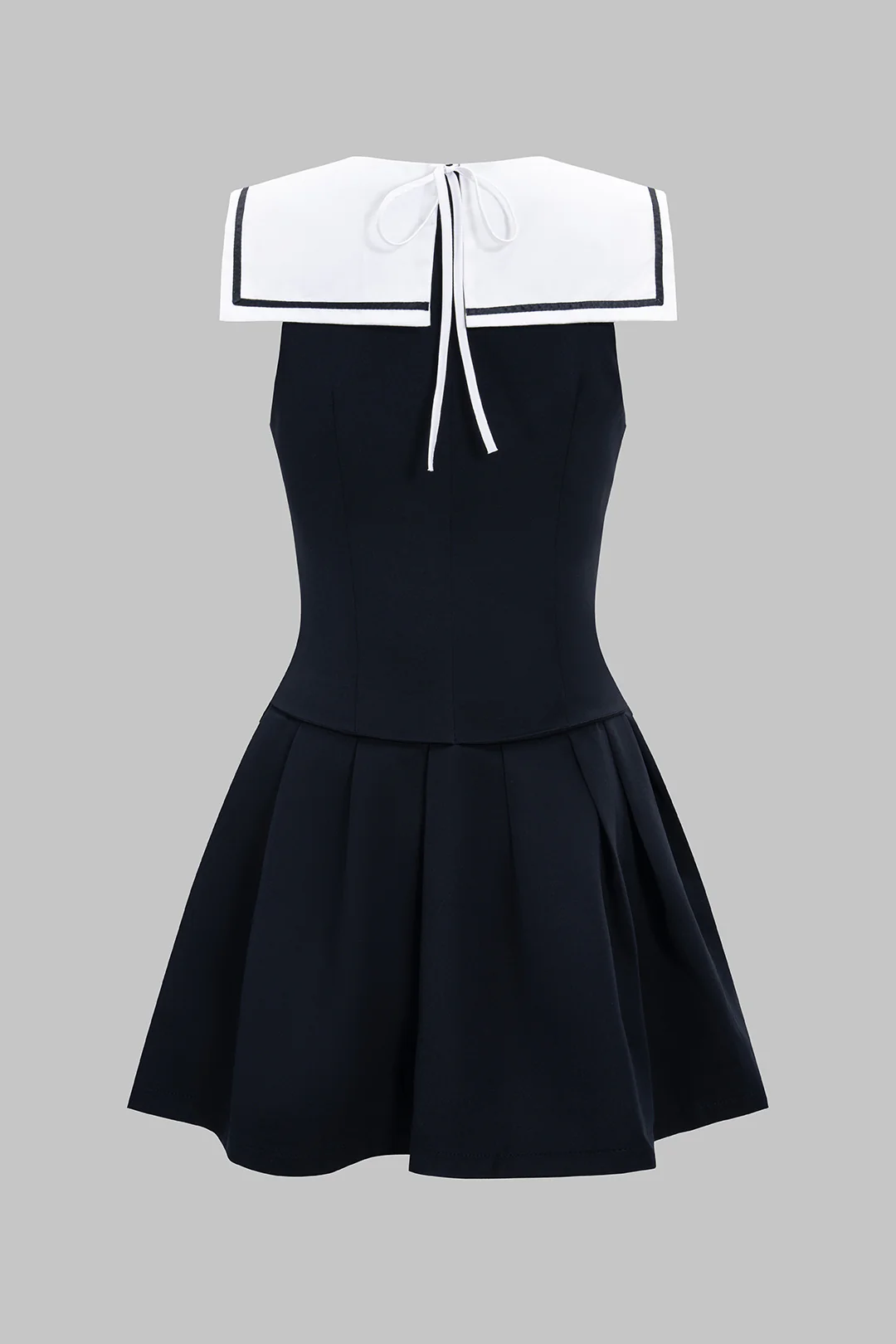 Contrasting V-Neck Tie-Up Sleeveless Mini Dress