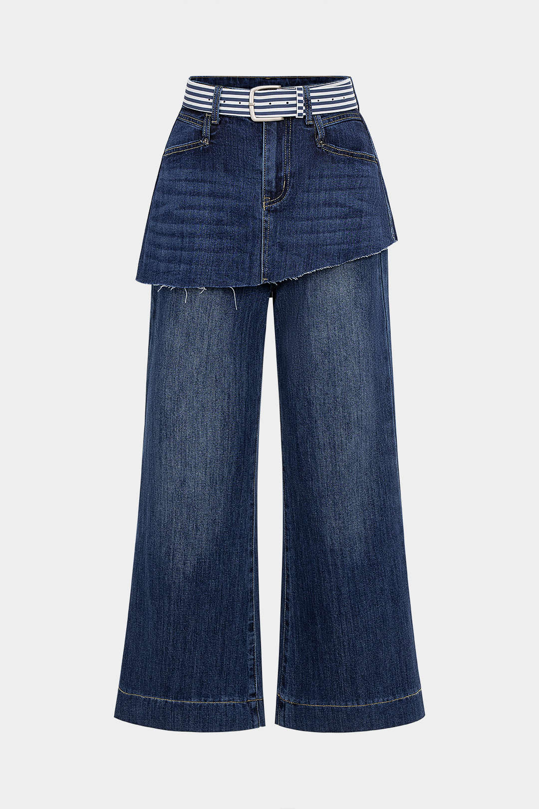 Denim Belted Flared Leg Pants