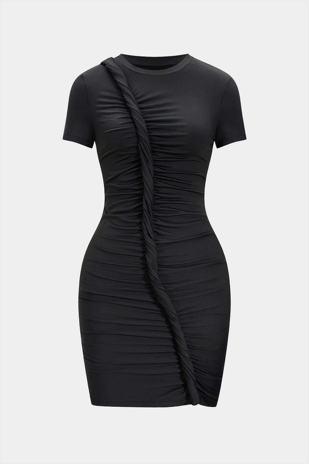 Asymmetrical Twist Knot Short-Sleeved Mini Dress