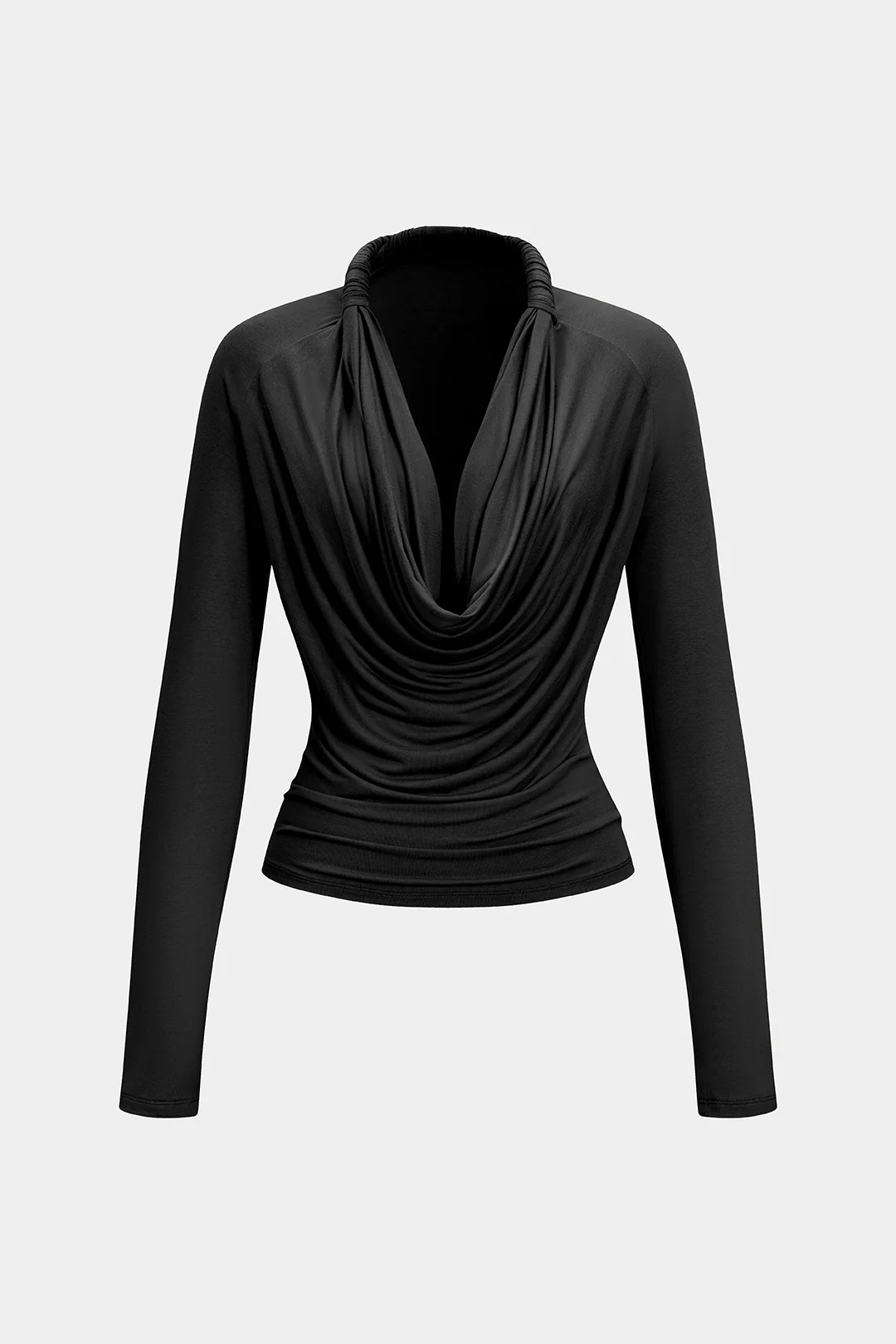 Ruched Draped Cowl Neck Long Sleeve Blouse