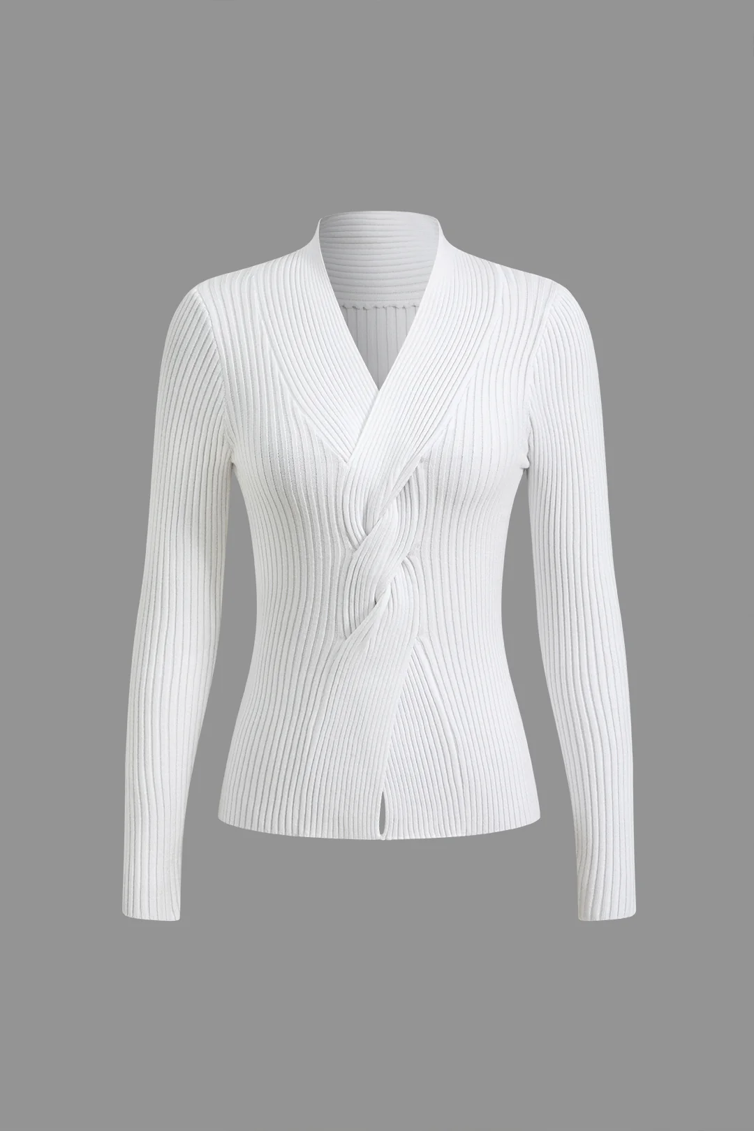 Solid Knitted V-Neck Long-Sleeve Top