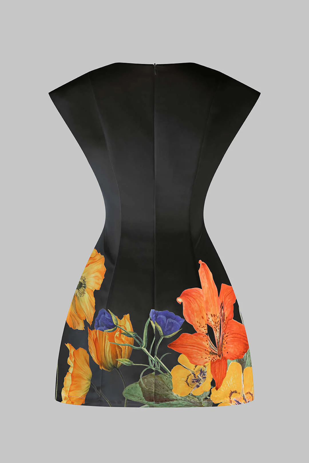 Floral Print Satin V-Neck  Mini Dress