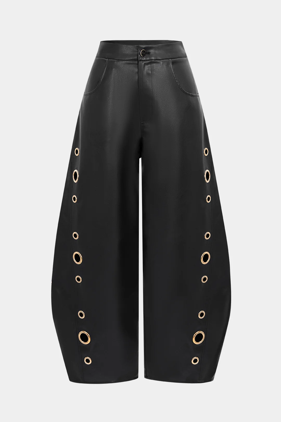 Faux Leather Metallic Zipper Hollow Out Ring Trousers