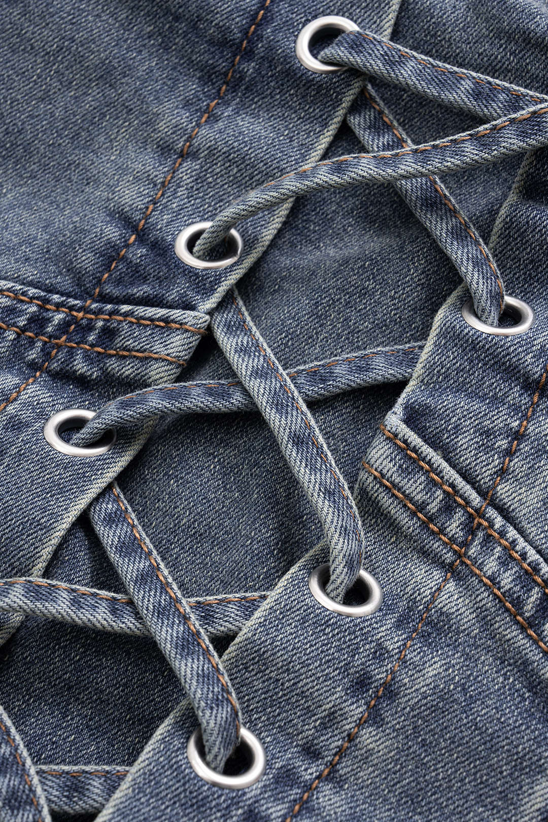 Denim Shirred Tie-Up Camisole Top