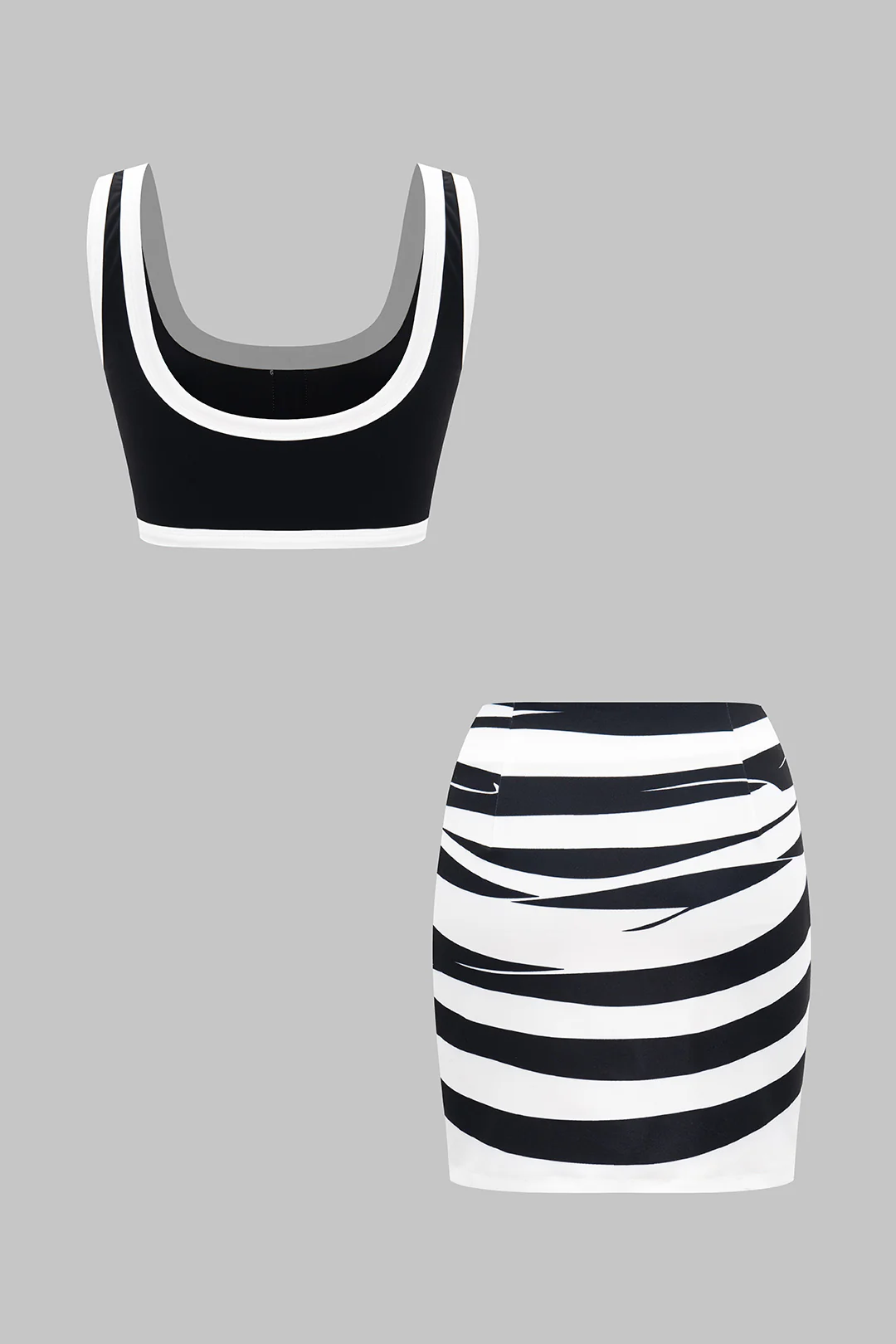 Contrast Print Retro Metal Button Tank Top and Binding Skirt Set