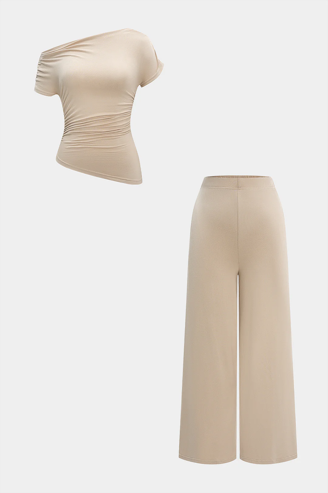 Ruched Asymmetrical Short-Sleeve T-Shirt And Trousers Set