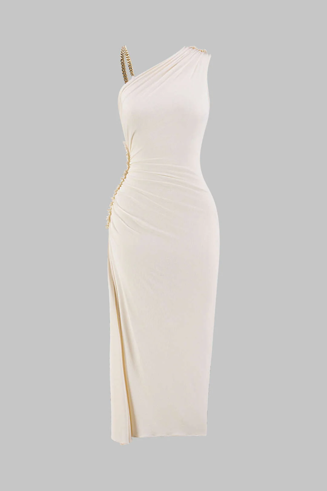 Ruched Asymmetrical Twist Knot Slit Sleeveless Maxi Dress