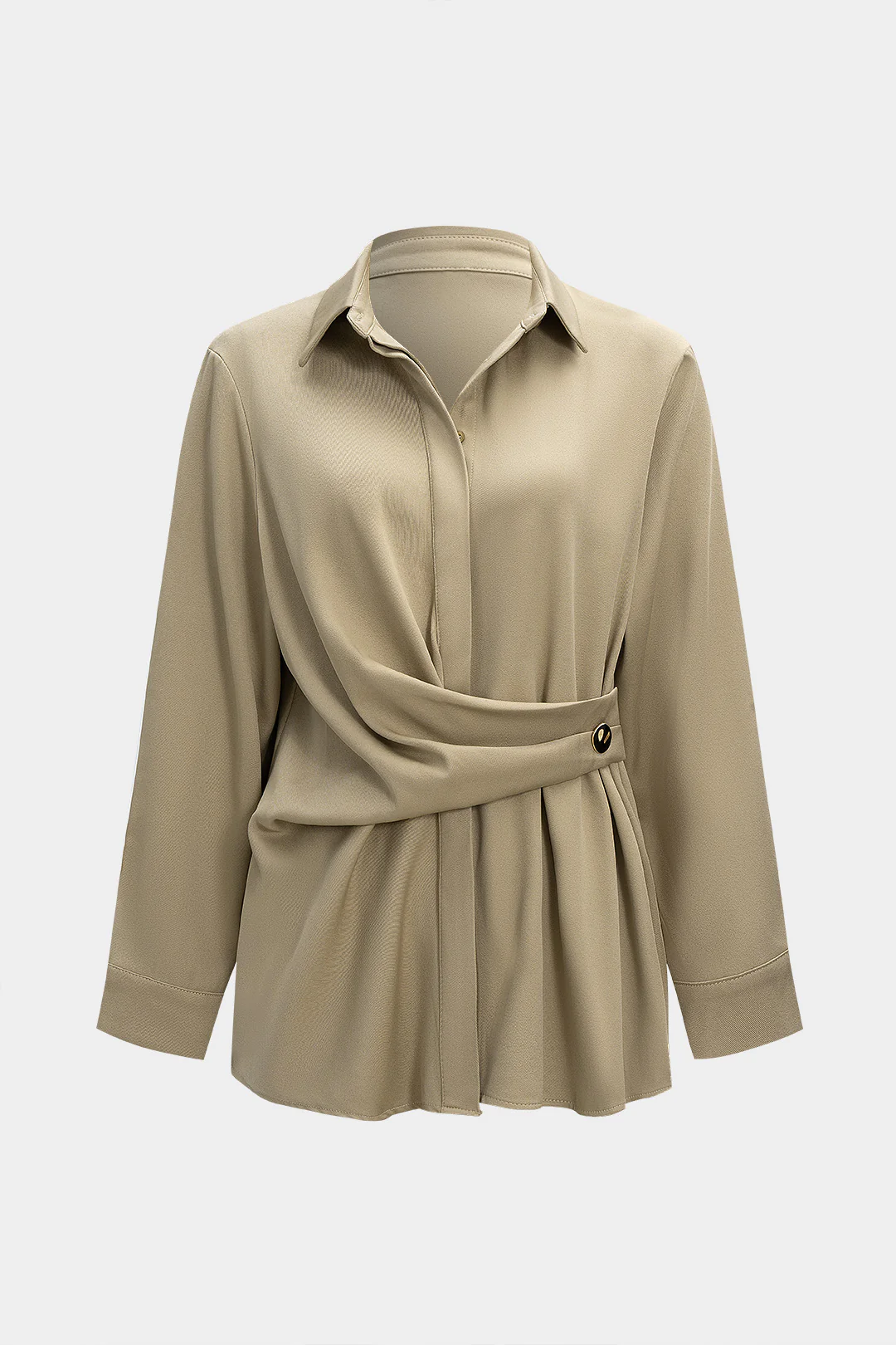 Polo Collar Asymmetric Ruched Long Sleeve Top