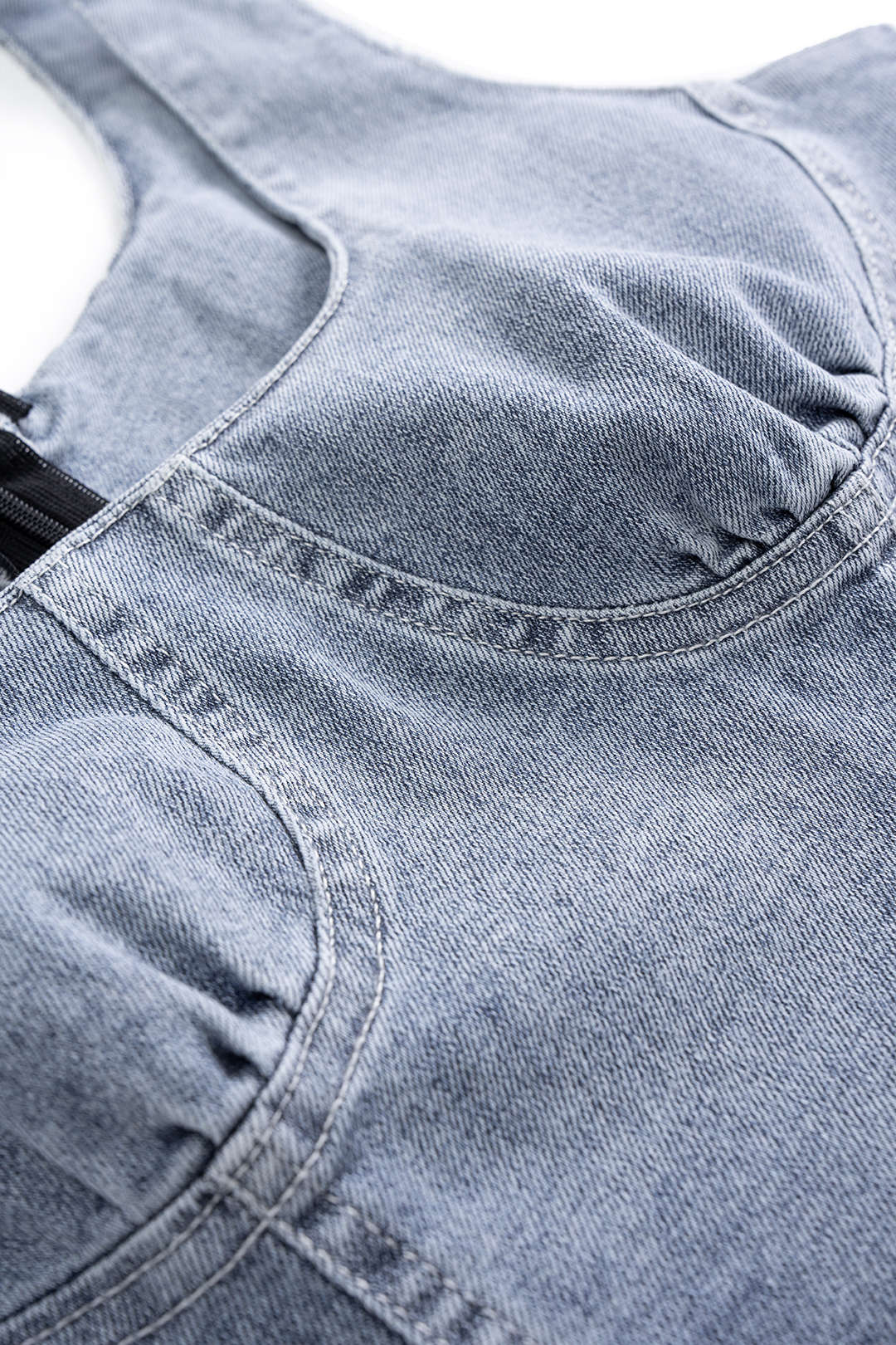 Denim Washed Puff Sleeveless Denim Dress