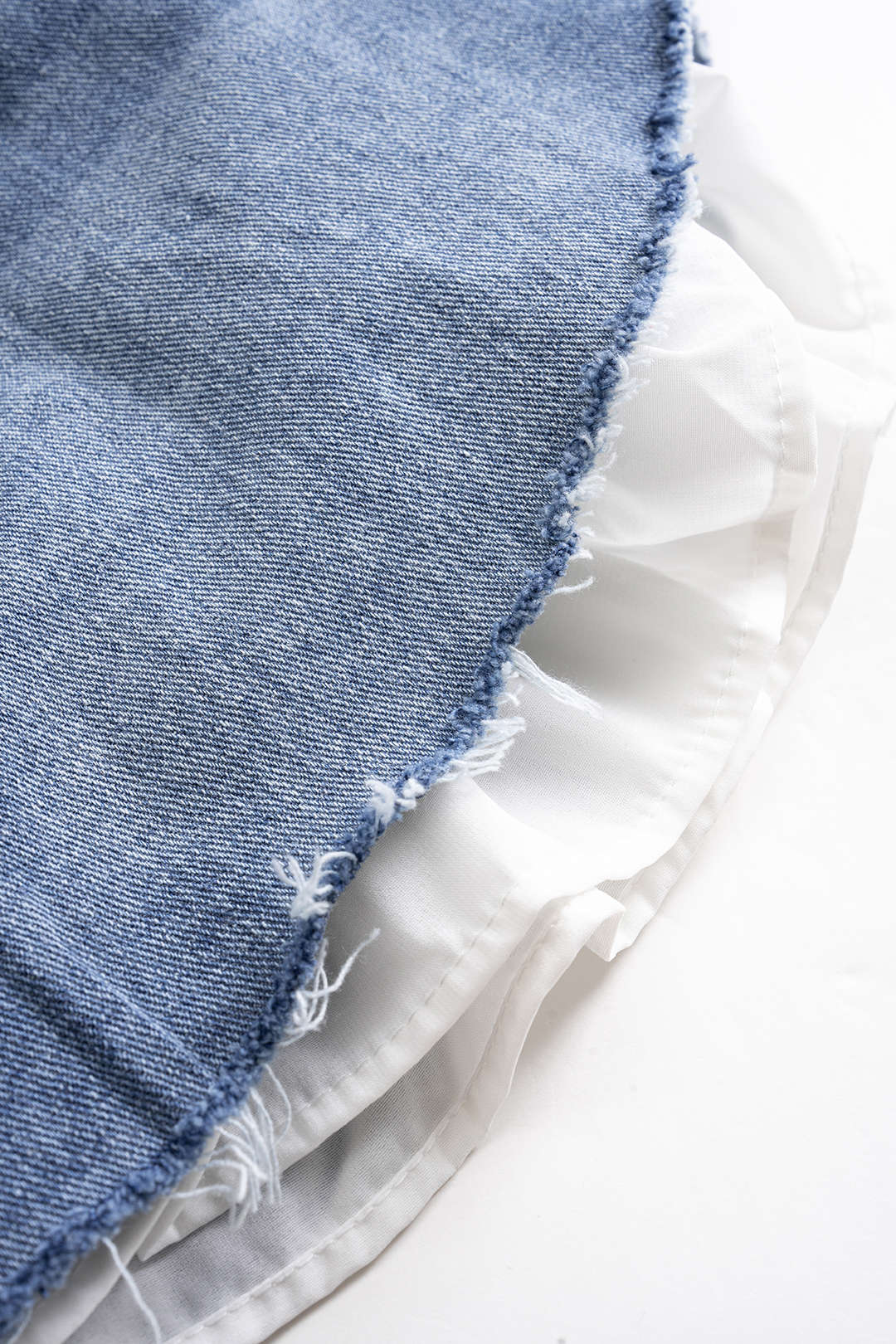 Denim Patchwork Frayed Wide-Leg Shorts