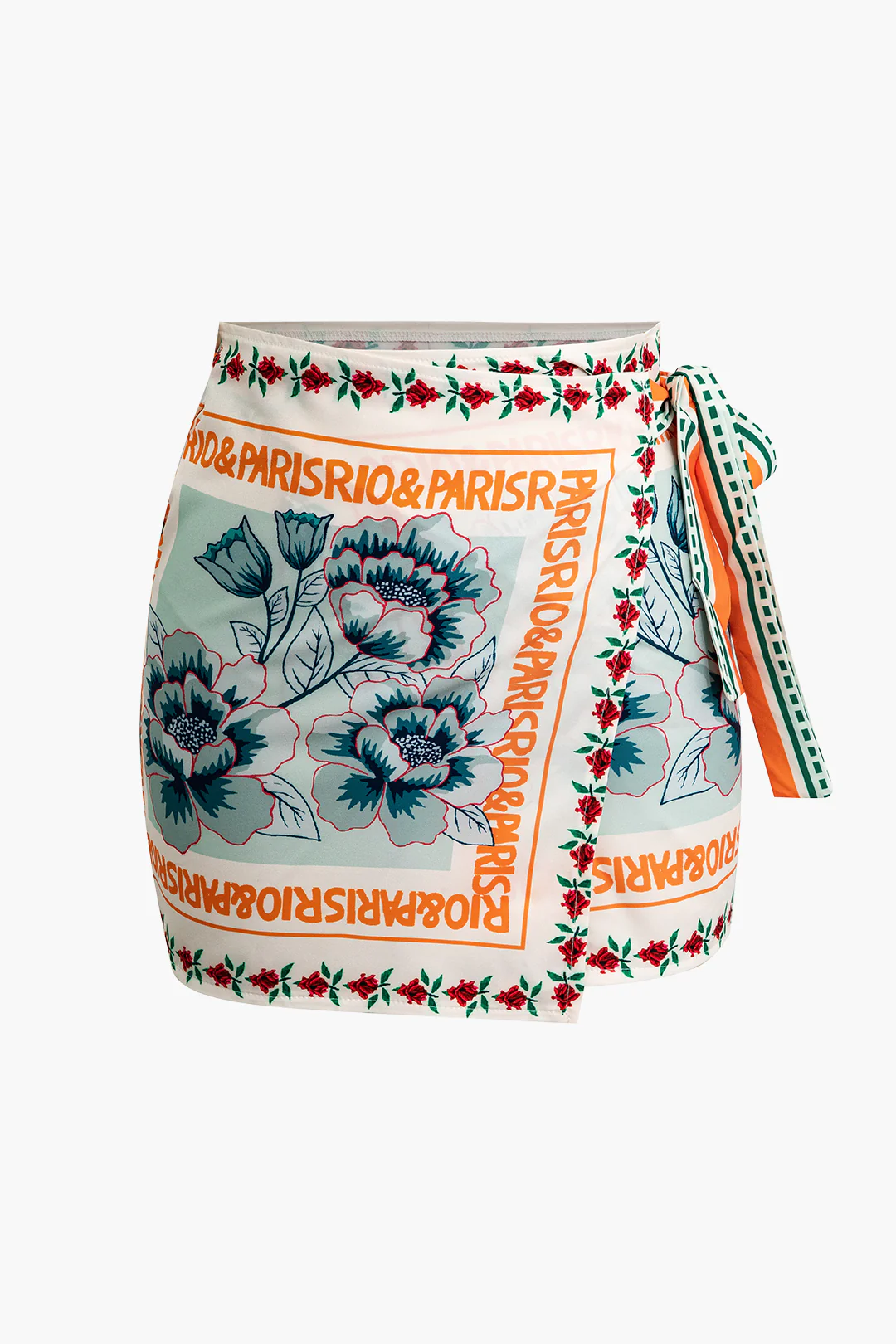 Large Size Floral Print Wrap Knot Mini Skirt