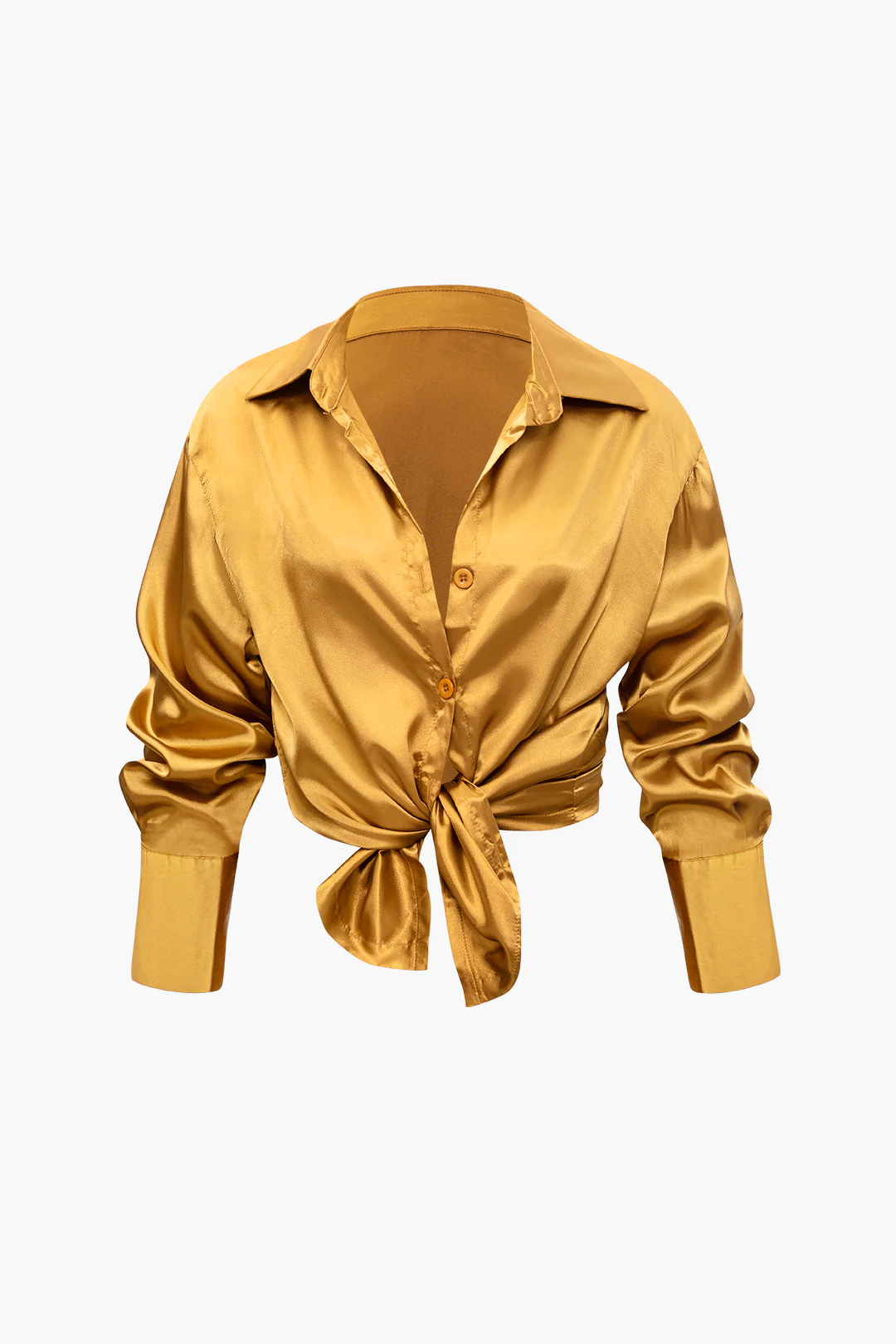 Satin Button-Up Long-Sleeve Shirt and Pants Ensemble