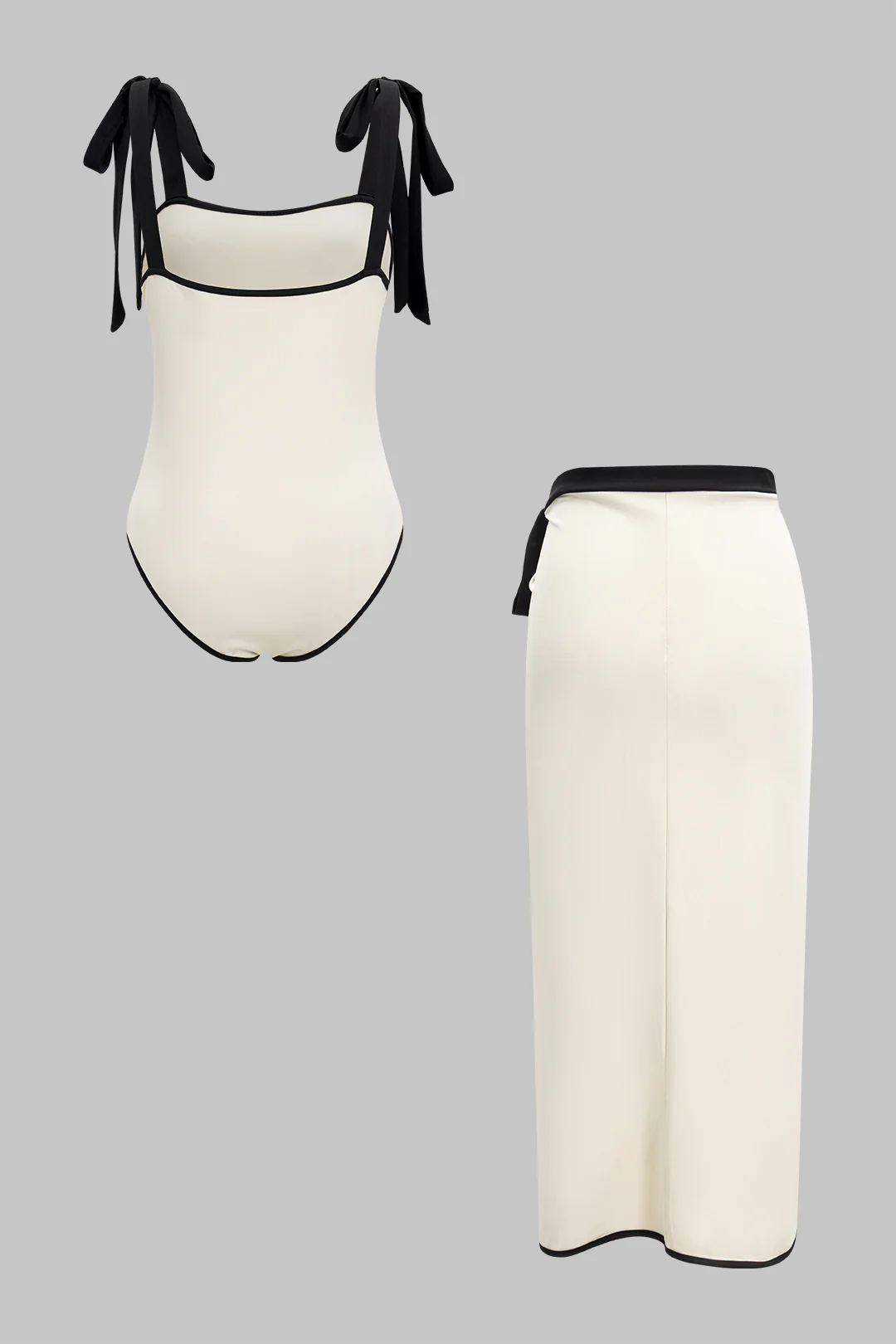 Contrast Knotted Sleeveless Bodysuit and Tie-Up Side Slit Skirt Ensemble