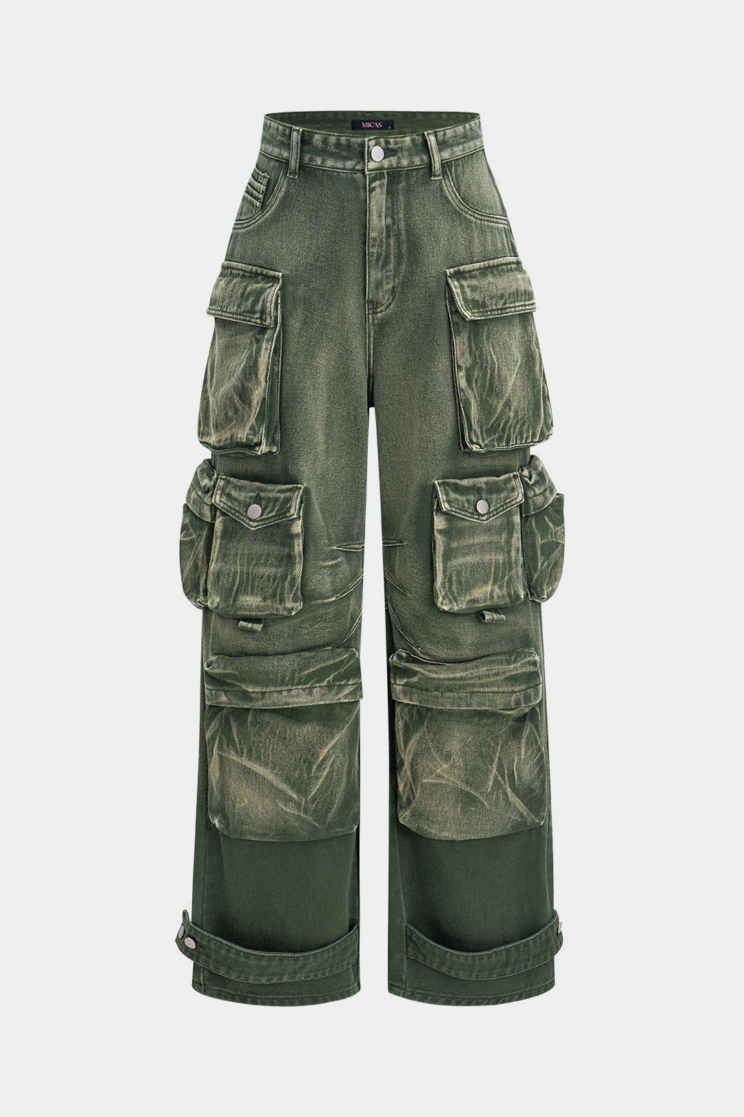Ombre Multi-Pocket Wide-Leg Cargo Denim Trousers