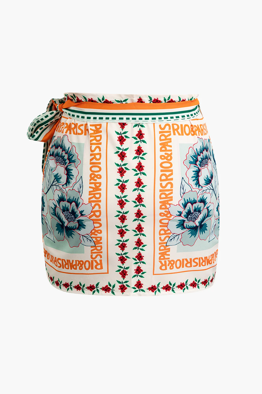 Large Size Floral Print Wrap Knot Mini Skirt