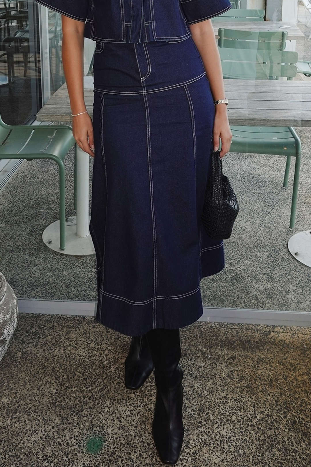 Denim Skirt with Zipper Seam Detail