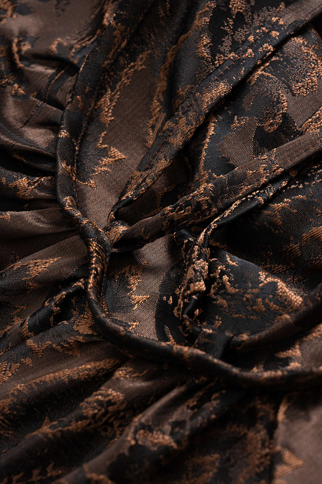 Jacquard Ruched Drawstring V-Neck Zipper Sleeveless Mini Dress